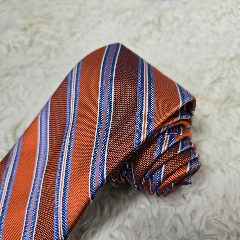 Pronto Uomo Silk Necktie Mens X-Long Orange‎ Blue Striped Woven Formal Tie New